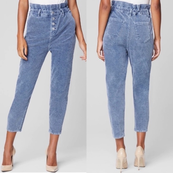 NWT Blank NYC Nowhere To Be Paperbag Waist Corduroy Straight Leg Pants - Picture 1 of 9